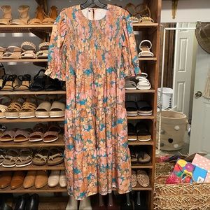 NWT Henly Boutique Blue Floral Tiered Midi Dress